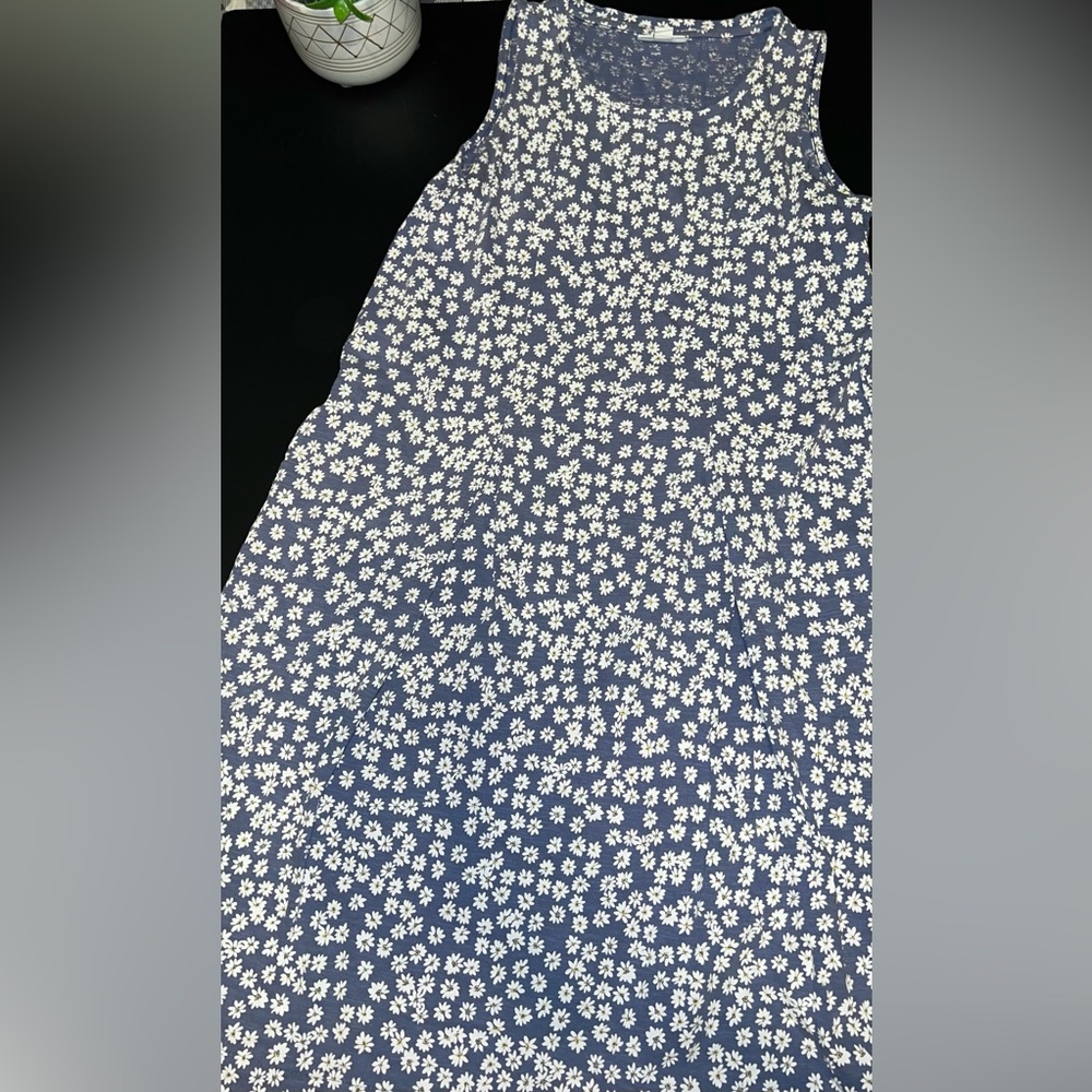 J. Jill Women’s Blue & White Daisy Floral Dress Sleeveless Pleated Size XS GUC